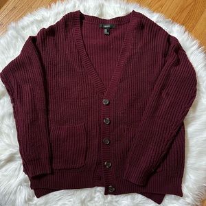 f21 maroon knit cardigan